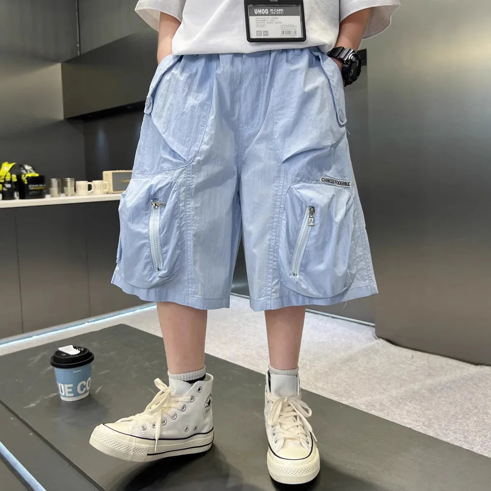 2025 Summer New Men's Shorts for Boys - Children's Casual Loose Workwear with Large Pockets