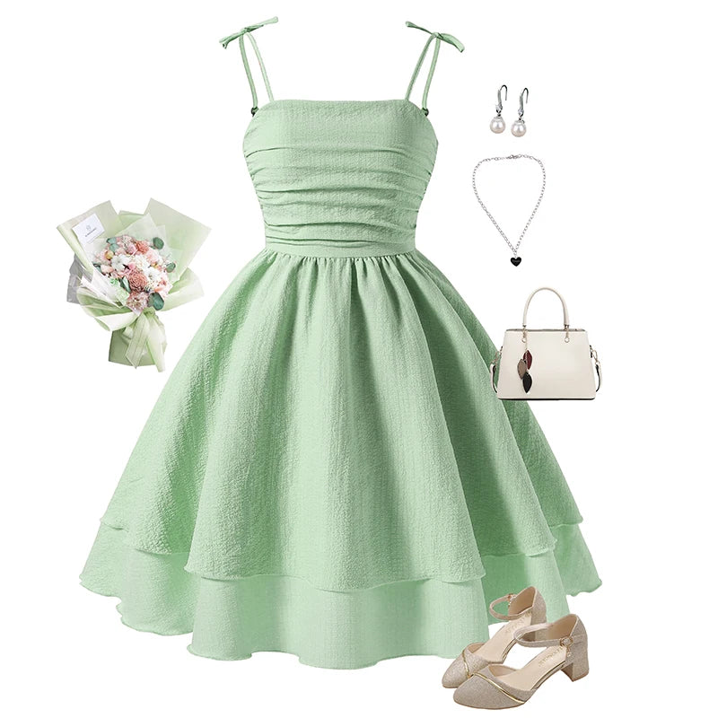 Teen Girls 13-16 Fashion Dress, Adjustable Strap Smocked Back A-Line Dress, Cute Comfortable Versatile for Daily Outings