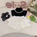 Girls Set 2024 New Girls Summer Short Sleeved Pleated Skirt Two Piece Set Girls Summer Lovely Princess Clothes