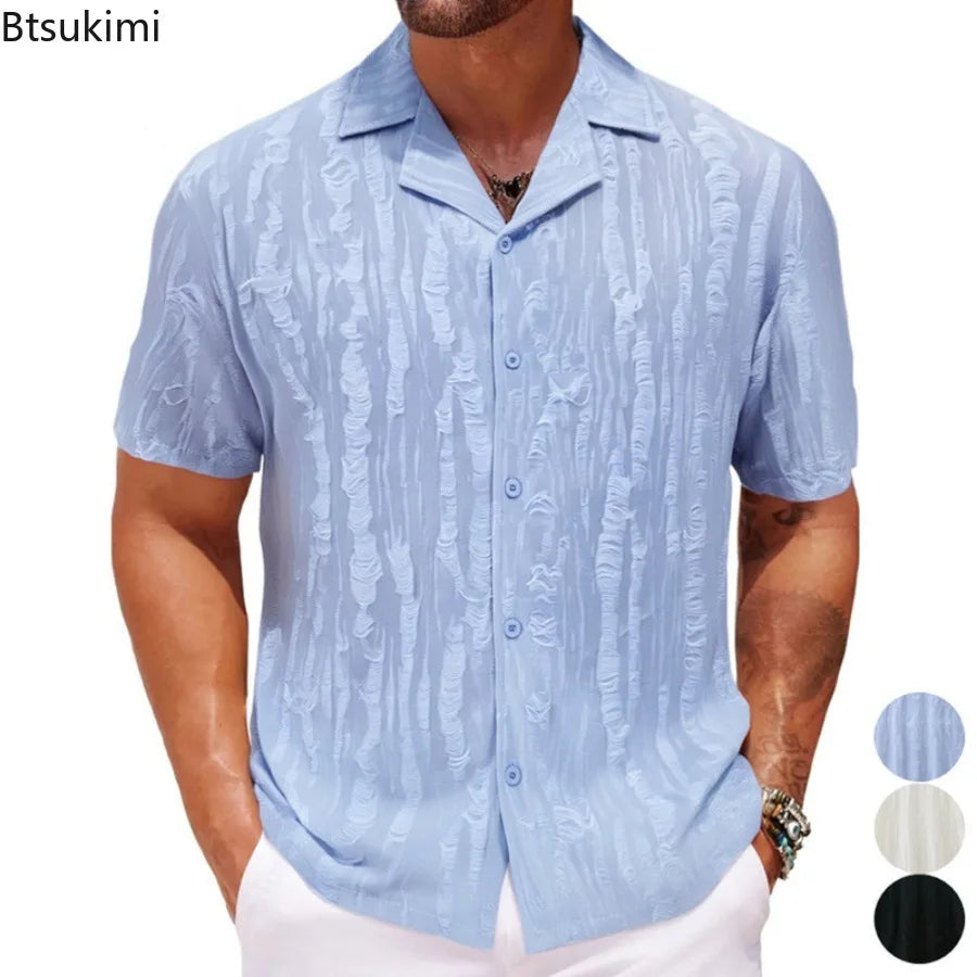 2026 Men's Summer Shirts Top Solid Turn-Down Collar Short Sleeve Shirt for Men Loose Half Sleeved Non Ironing T-shirt Male New