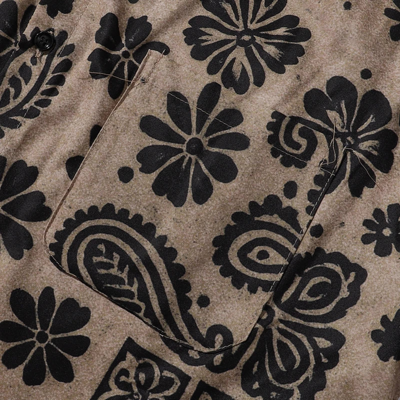 Hawaiian Mens Button Down Paisley Shirt Summer Beach Casual Print Short Sleeve Boho Vacation Blouse Tops Baggy Floral Shirts