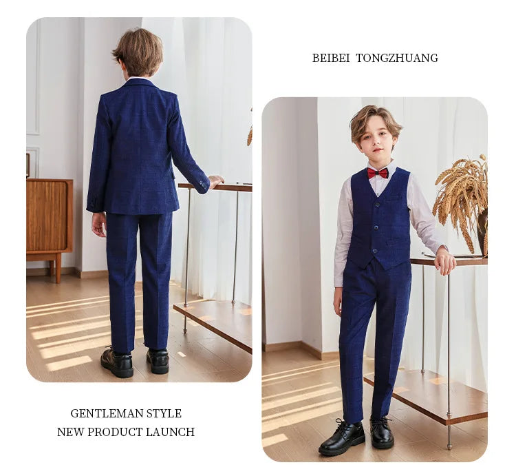 Child Boy Wedding Suit 1-14 Years Teenage Boy Suits Outfits Set Spring Autumn Elegant Boy Formal Performance Costume Suit Set