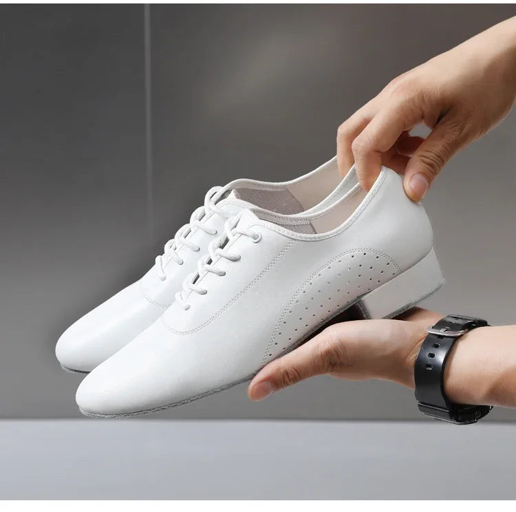 Men's white new leather Latin dance shoes Modern dance hall tango men's national standard dance shoes men's sports shoes