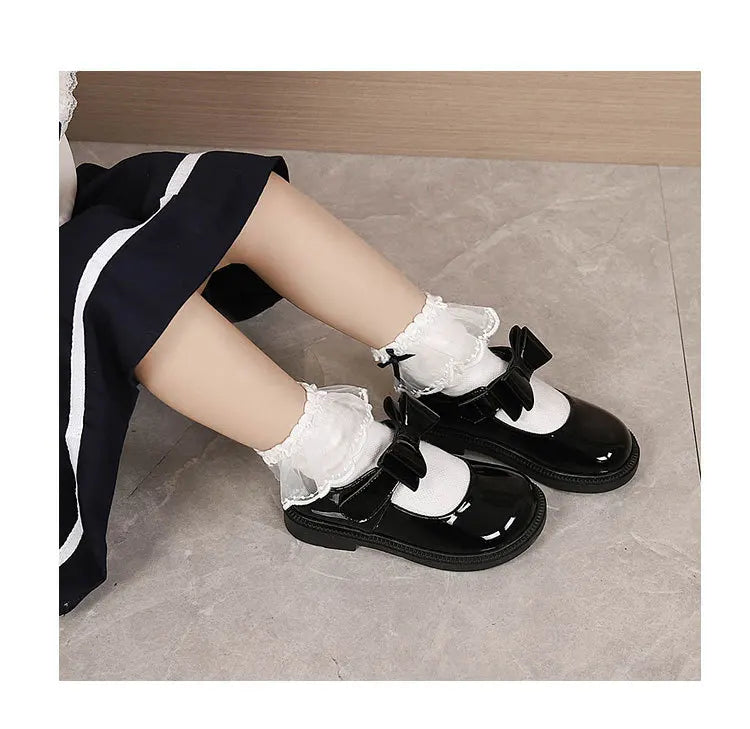 New Girl Leather Shoes Princess Kid Student School Causal Black Versatile Shoes Hook & Loop Children Glossy Mary Jane Autumn Hot