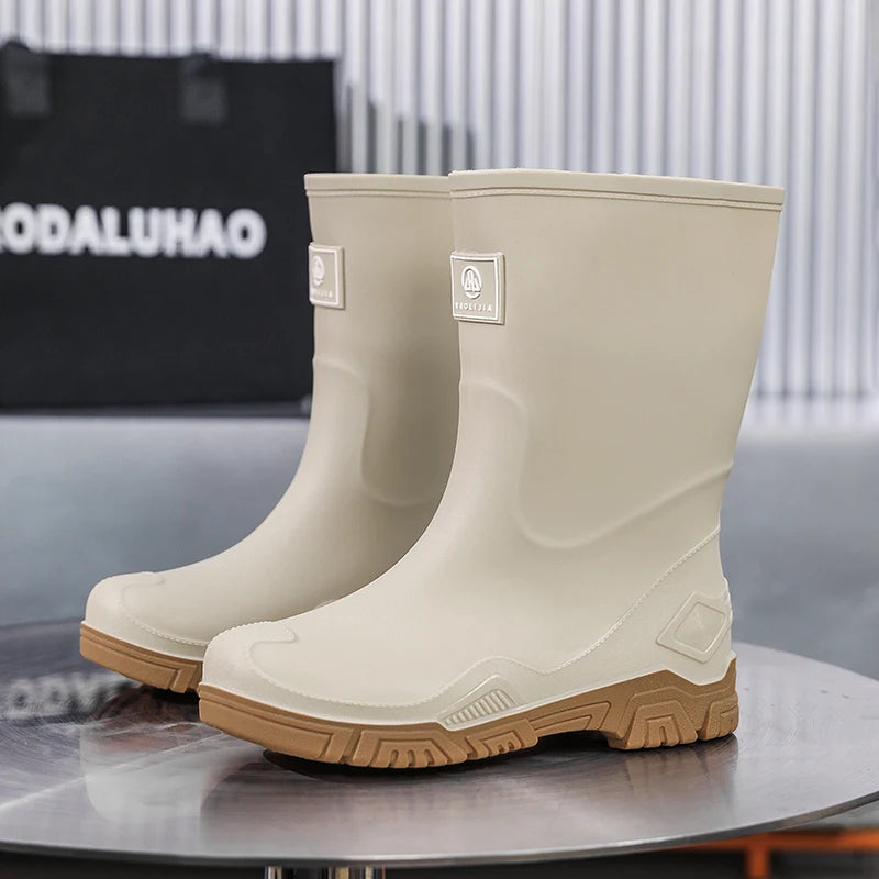 Rain Boots for Men, Non-Slip, Waterproof, High-Top Fishing Boots, Popular Work Safety Shoes, Rain Boots