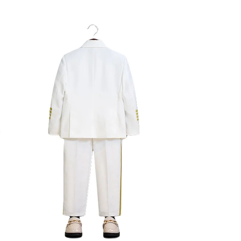 Boys Girls School Ceremony Costume Flower Boys Grils Pilot Uniform Suit Kids Formal Jakcet Pants Tuxedo Wedding Dress