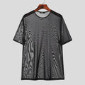 2024 Men T Shirts Mesh Transparent O-neck Short Sleeve Streetwear Men Clothing Solid Color Sexy Fashion Camisetas S-3XL INCERUN