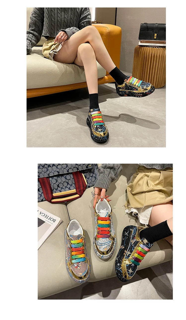 Top Quality Sneakers Women Skating Shoes 2026 Rhinestone Women Loafers Platform Fashion Shiny Women's Casual Shoes Zapatos Mujer