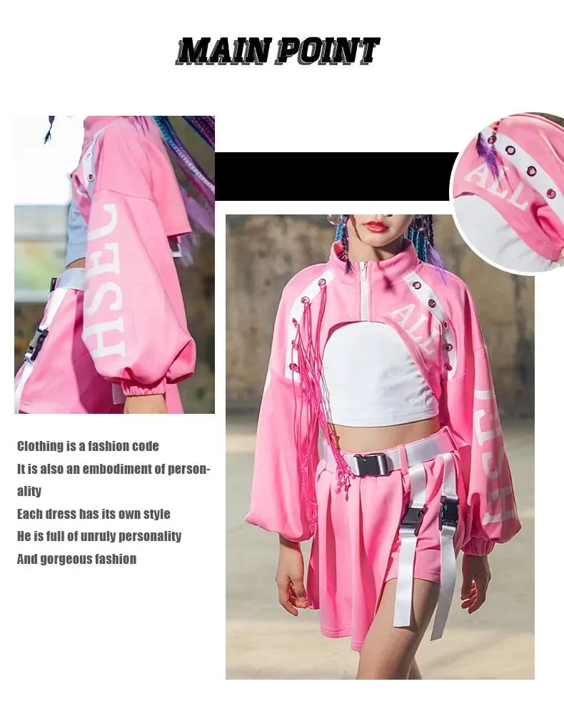 Kid Girl Jazz Dance Costume Children Street Hip Hop Dance Jazz Kpop Dance Costume for Girls Pink Outfit Streetwear Clothes Sets