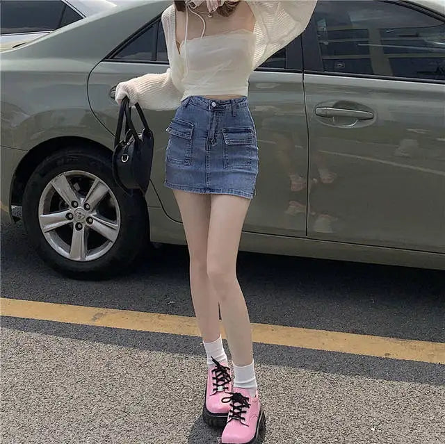 Jeans Skirts For Women Khaki Tight Woman Cargo Denim Skirt Short Stylish Premium Clothing Sales Casual Trend 2025 Korean Fashion