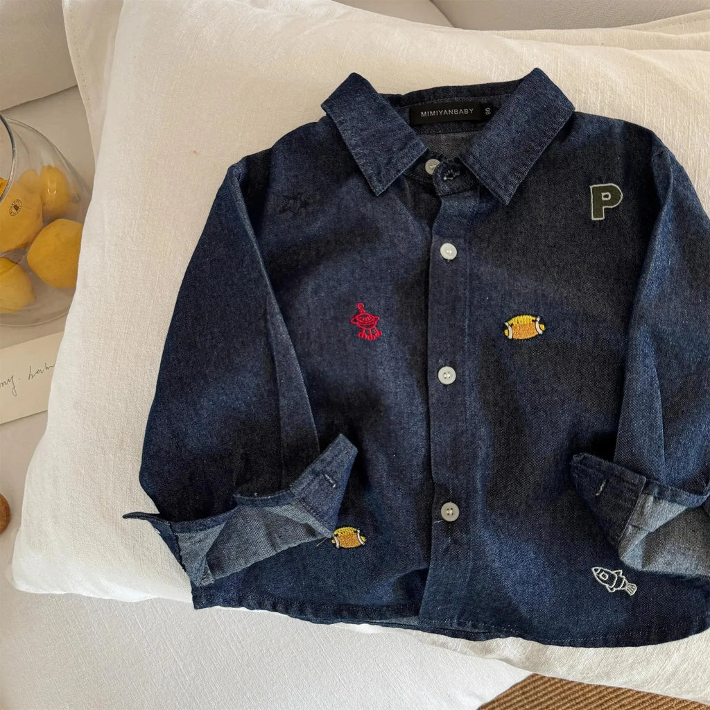 Baby Girls Boys Jean Blouses Kids Blue Shirts 2025 Spring Autumn Tops 1 To 6Yrs Children's Korean Style Clothing