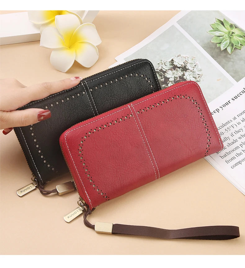 RFID anti-theft long wallet for men and women; 2025 cross-border new version; large capacity mobile phone bag; vintage hollowedo