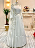 White Muslim A-line Bridal Gown Floral High Neck Embroidery Woman's Floor-Length Wedding Dresses Customized vestidos noivas