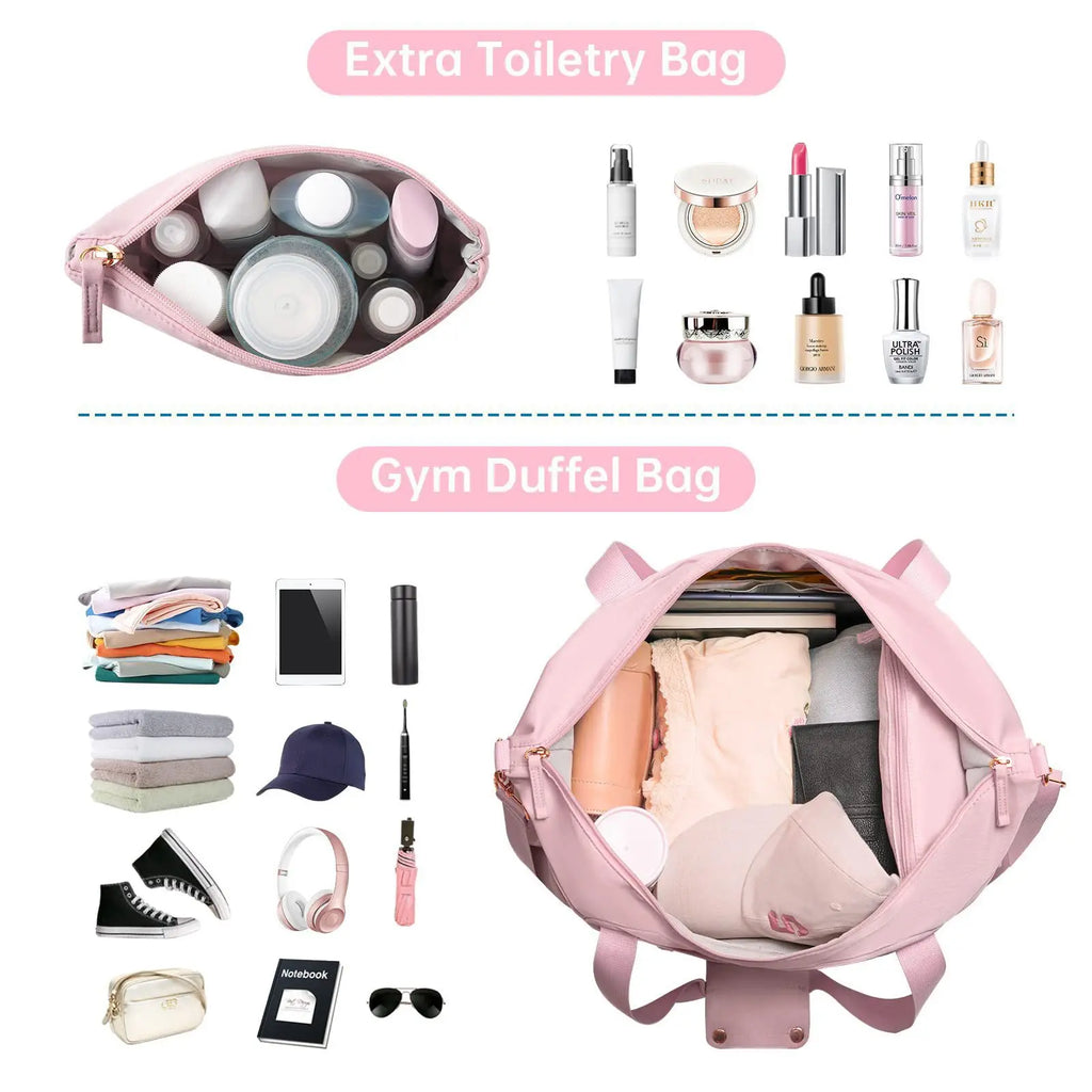 2Pcs Weekender Bag for Women Gym Bag with USB Charging Port Travel Duffle Bag Shoe Compartment Carry on Overnight