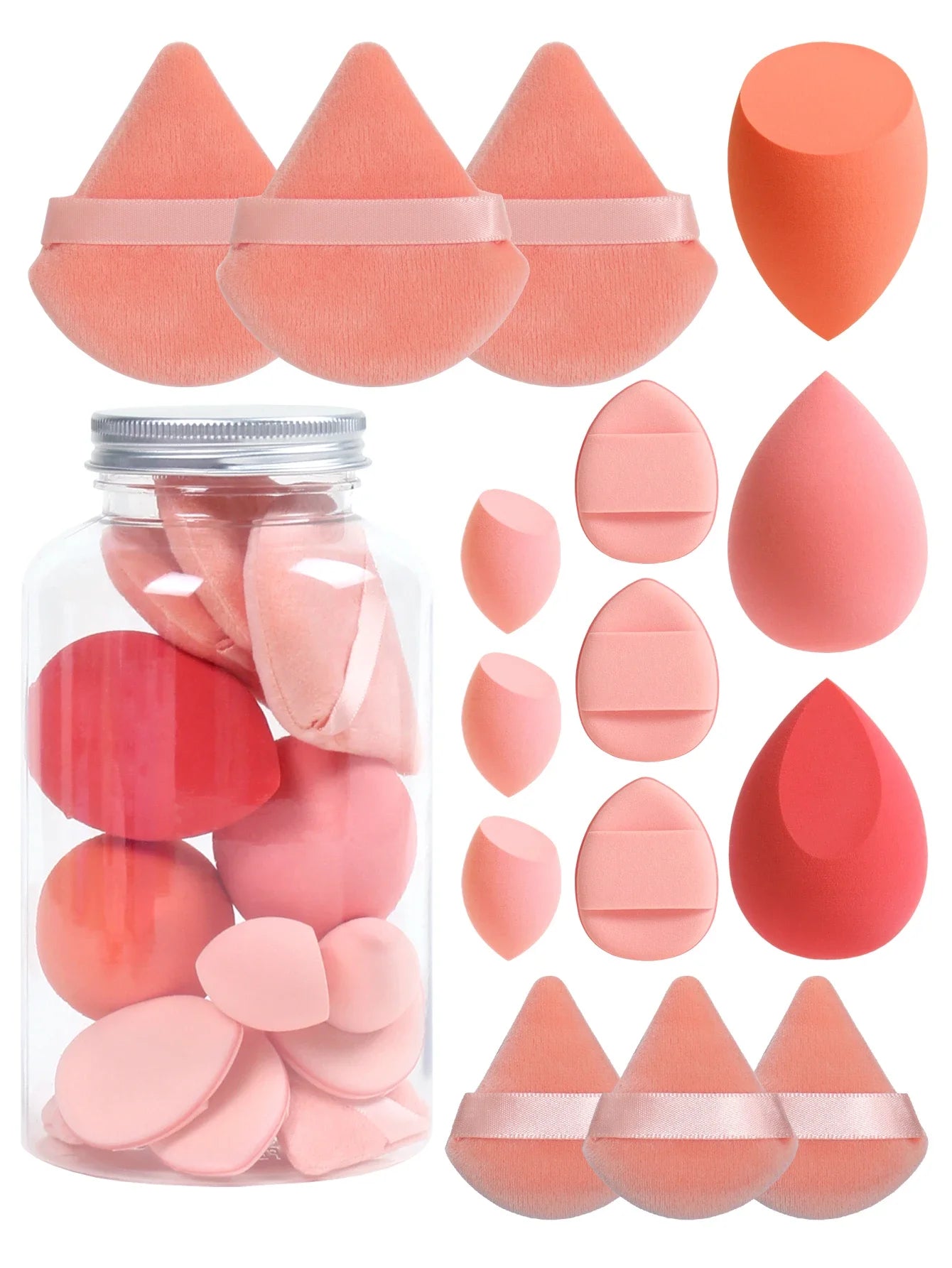 15Pcs Premium Powder Puffs with Storage Jar - Makeup Blending Sponges Set for Face Foundation & Loose Powder Kit