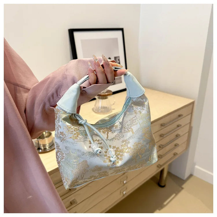 Designer Luxury Bags Woman Sweet Embroidery Shoulder Bag Nylon Texture Pearl Pendant Crossbody Handbag Bucket Handbag Women Girl