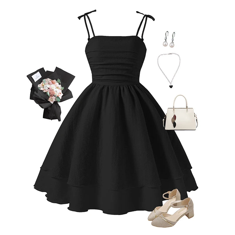 Teen Girls 13-16 Fashion Dress, Adjustable Strap Smocked Back A-Line Dress, Cute Comfortable Versatile for Daily Outings