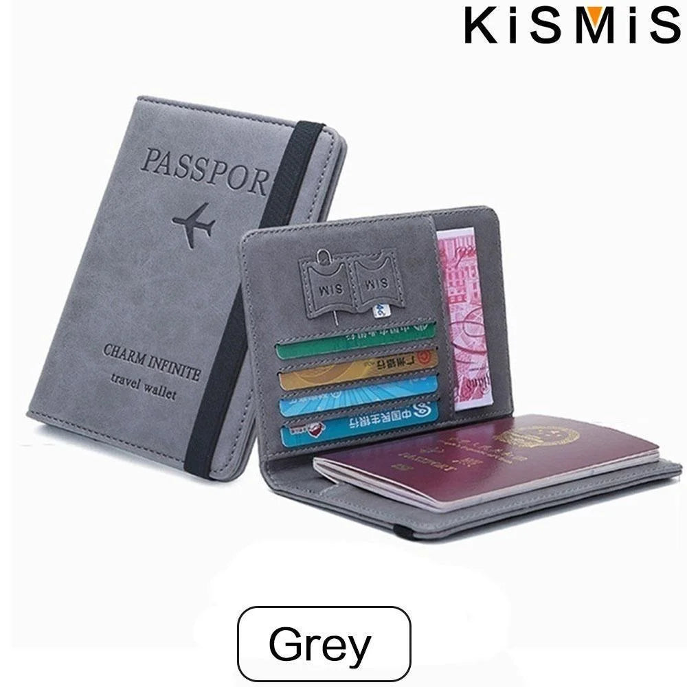 KISMIS New RFID Wallet Passport Case Leather Short Wallet Men Slim Credit Card ID Holder Card Organizer Travel Bag