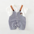 Somenie  Infant Summer Romper Thin Cloth Pure Cotton Boys' StripedFaux Two-piece Jumpsuit  Kids Homewear