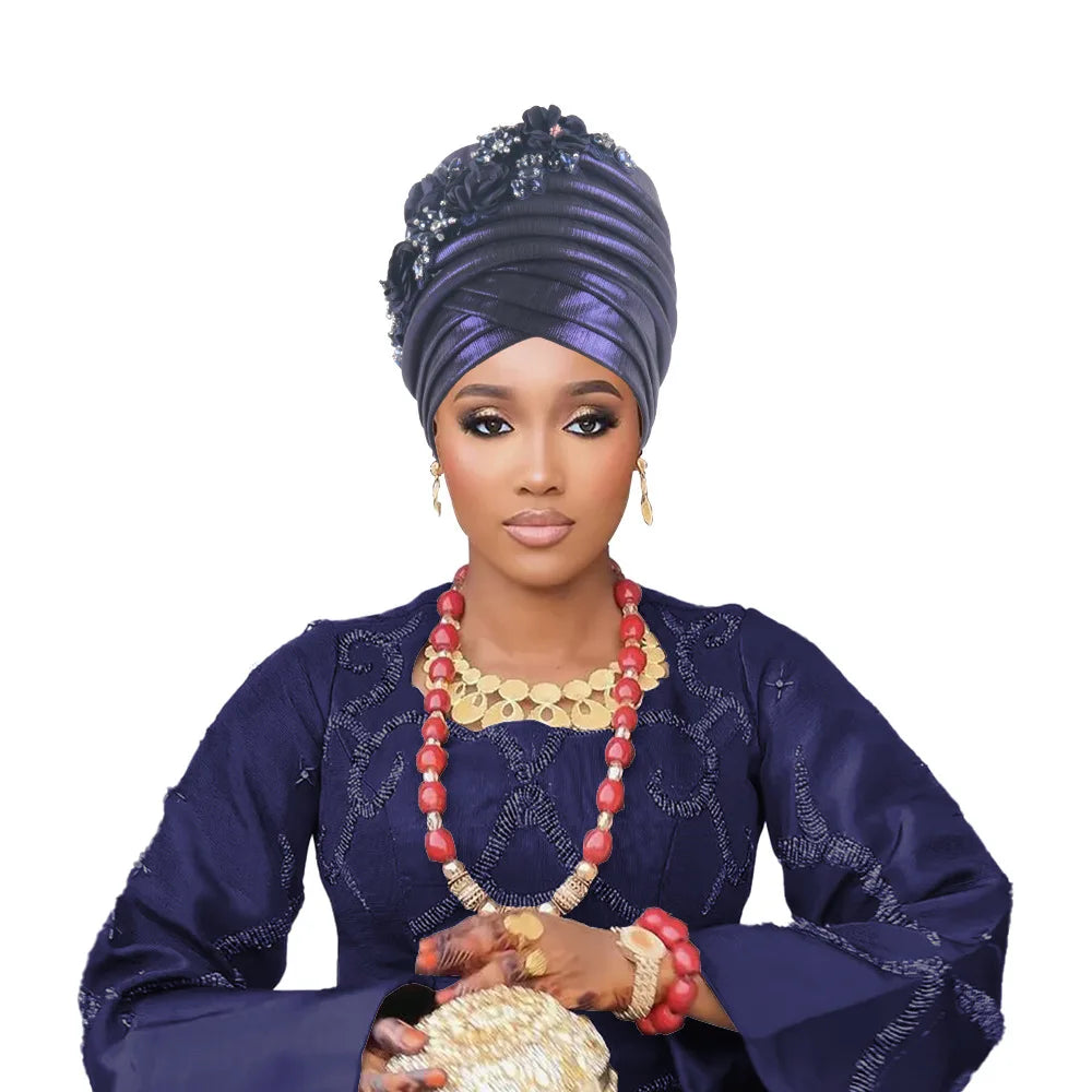 Nigeria Auto Gele Headtie Already Made Wedding Geles Female Head Wraps Diamond Flower 2025 New African Women's Turban Cap Bonnet