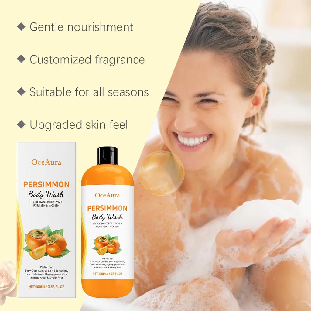 Persimmon Body Wash Deep Cleaning Skin Oil Control Exfoliating Eliminating Odor Remover Dirt Lasting Fragrance Shower Gel 100ml