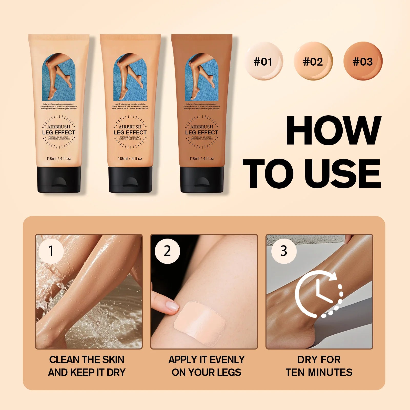All-in-One Leg Perfector Lotion 118ml - 3 Shades with SPF 30, Waterproof, Long-Wear to Conceal & Smooth Skin Flawlessly.
