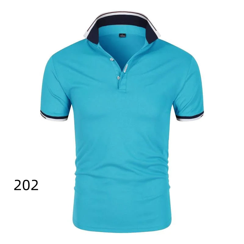 Summer Men's Short Sleeve Collar Tshirts New Solid Color Casual Polo Shirt Trendy Breathable Loose Basic Splice Top