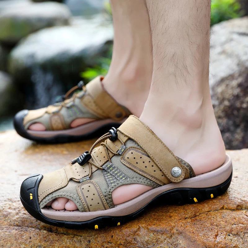 2023 Men Summer Sandals Leather Outdoor Beach Shoes Pure Handmade Shoes Fashion Big Size Slippers Men Luxury Casual Shoes
