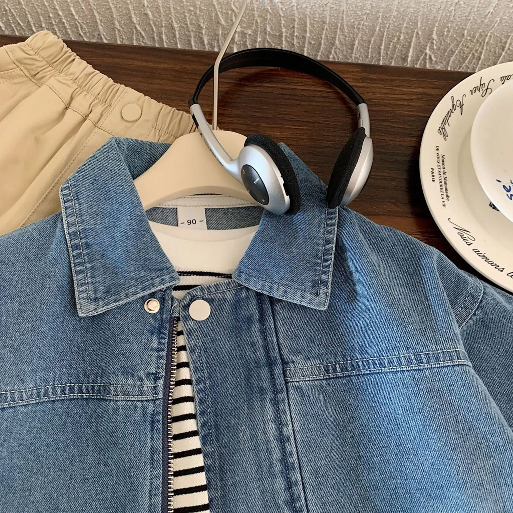 Children's Denim Jacket 2025 Spring/Autumn New with Pocket Boys' and Girls' Cool Jacket Children's Fashionable Clothing