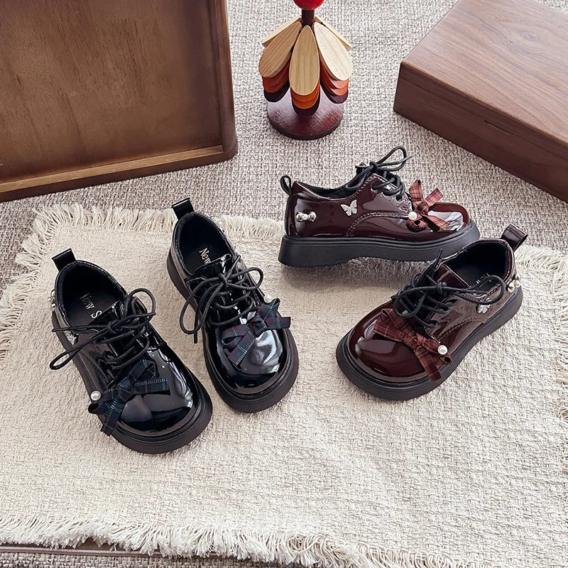 Girl School Perform Shoes Spring Autumn Chic Bow Children Dress Mary Jane Shoes Princess Wedding Party Kids Lolita Leather Shoes