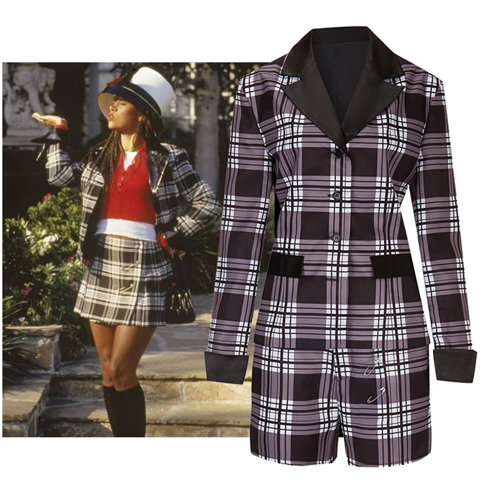 Movie Cher Horowitz Dion Dress Suit School Uniform College Jacket Skirt Woman Outfits Halloween Cosplay Costume