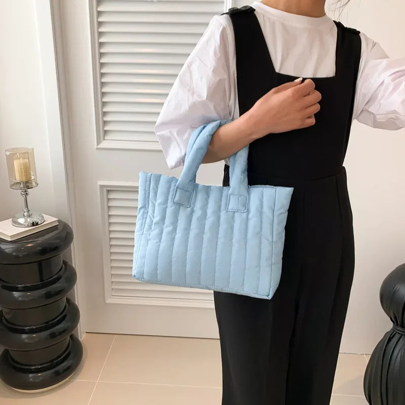 Ladies Tote Bags Large Capacity Cotton Padded Bag Solid Color Casual Fashion Nylon Elegant for Handbag