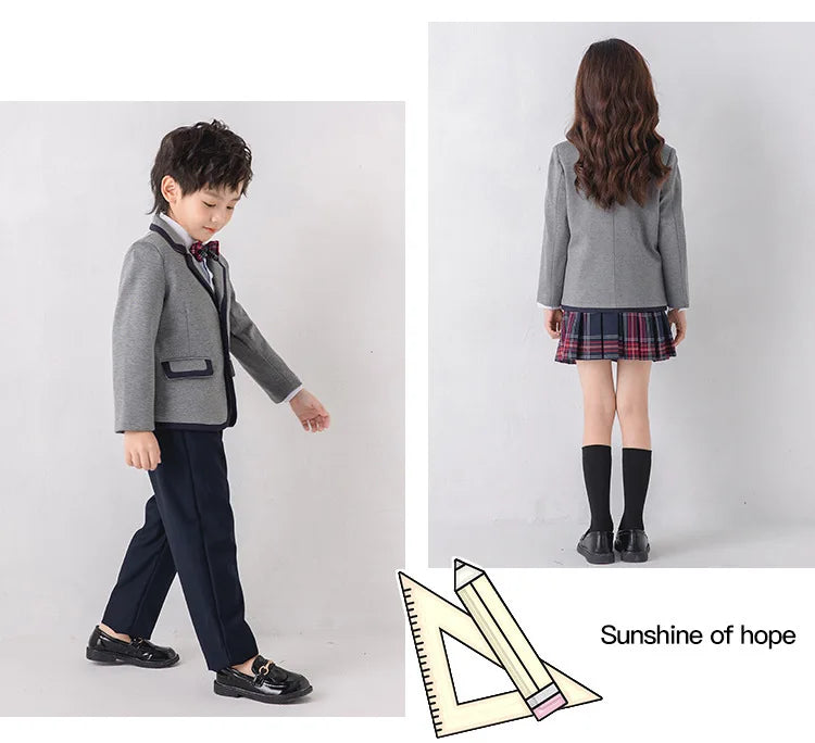 Children Korean Class Outfit Kids School Uniform Girls Jacket Pleated Skirt Suits Boys Formal Dress Toddler Student Clothes Sets