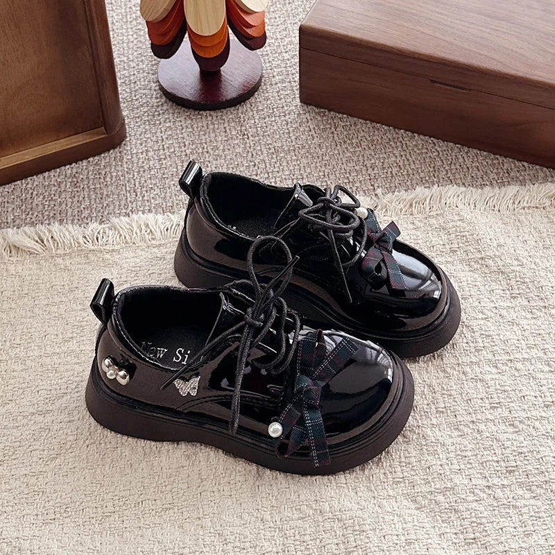 Girl School Perform Shoes Spring Autumn Chic Bow Children Dress Mary Jane Shoes Princess Wedding Party Kids Lolita Leather Shoes