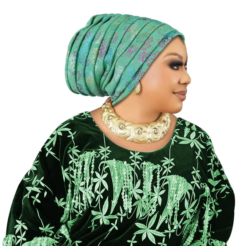 Fashion Wedding Geles African Headtie Auto Gele Turbans for Women Fabric Muslim Headwear Headpiece Female Head Wraps