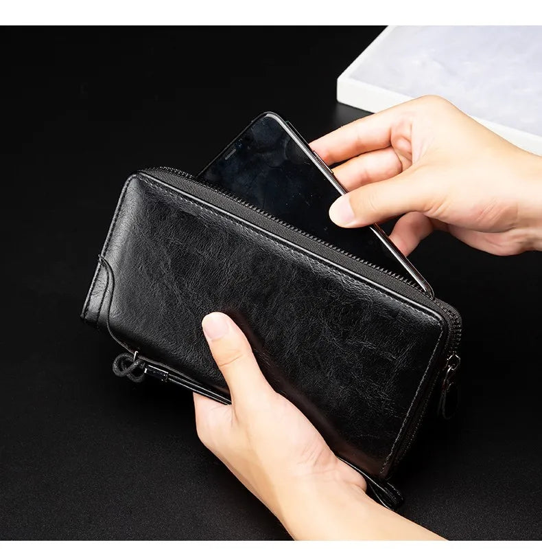 Men's Long Zipper Wallet High Quality Pu Leather Wallet For Men RFID Blocking Business Clutch Bag Credit Card Holder Purse Man