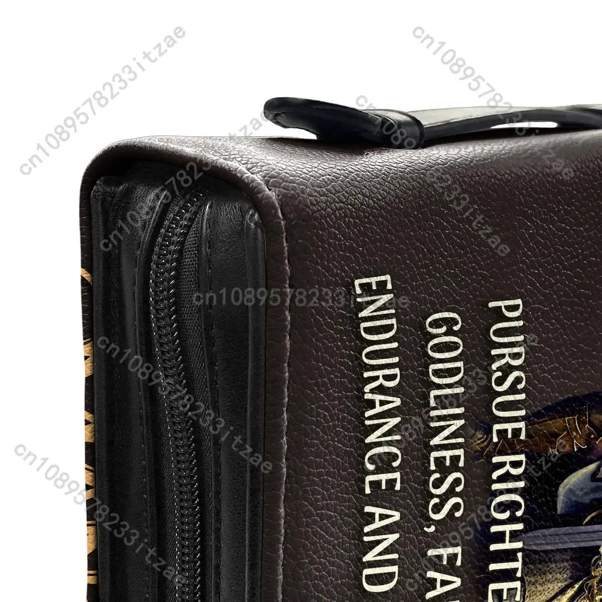 Christianity Church Bible Bag Man Of God 1 Timothy 6 11 Lion Warrior Verse Design Bible Cover Case PU Handbags Study Book Boxes