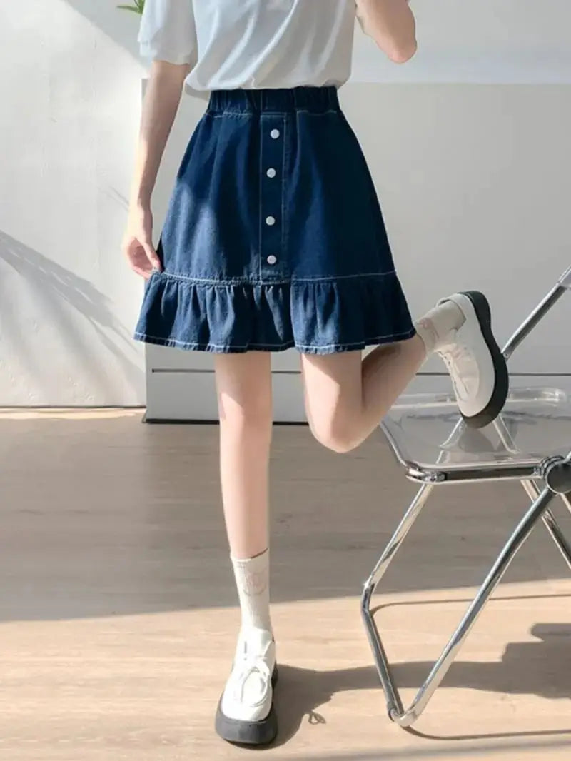 Kids Girls Denim Skirt 2025 New Children Summer Casual Skirts Teenage Girls Blue Jean Skirt Korean Style School Wear Clothes