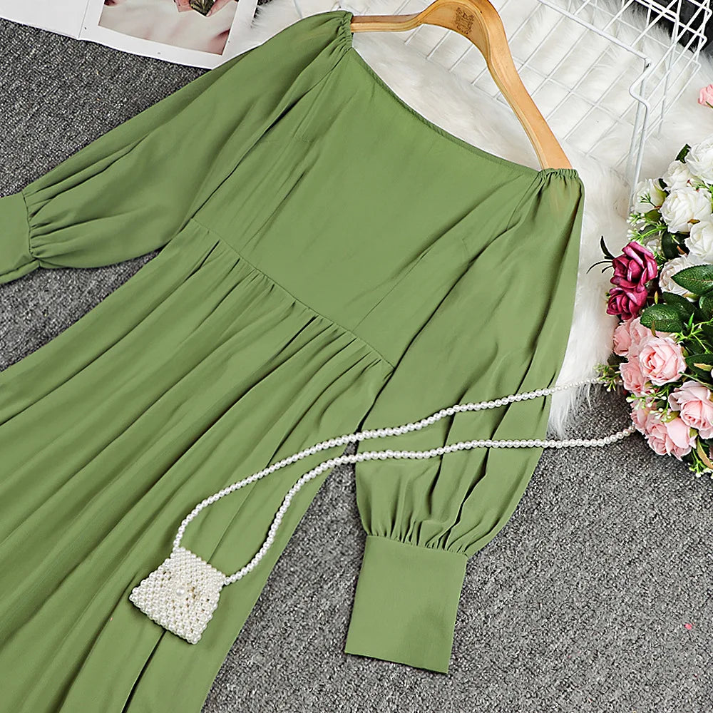 2024 Sexy Evening Dress for Women Party Gown High Waist Tulle Princess Skirt Long Sleeve round Neck Single Piece Spring Summer