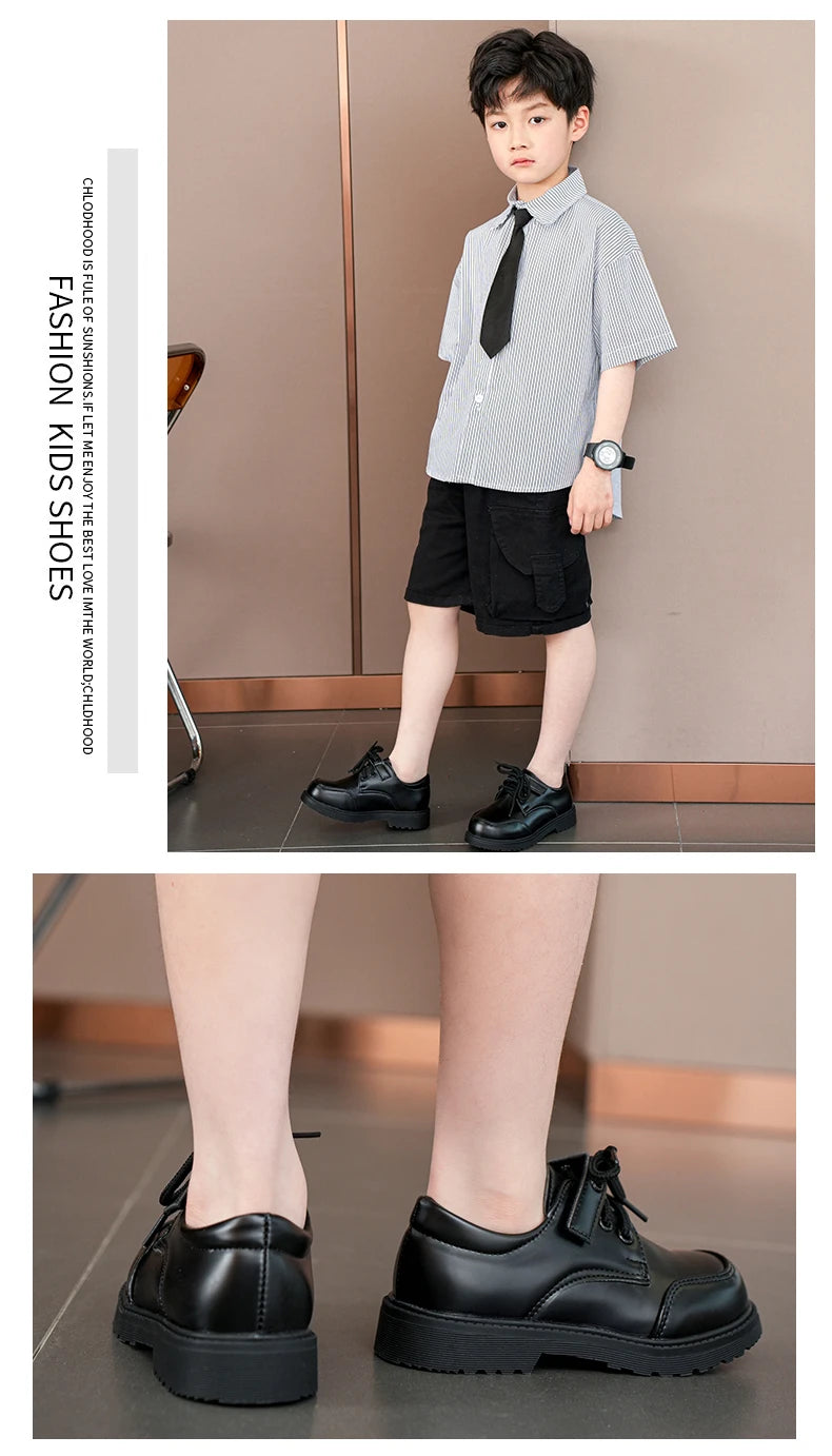 Boys Shoes Spring & Autumn New Black Glossy Classic Kids Loafer for Girl 2024 New Versatile Round-toe Britain Child School Shoes