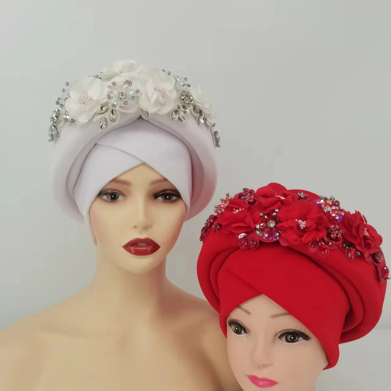 Beaded Nigeria Gele Ready African Headtie Female Head Wraps Party Headpiece Muslim Headscarf Hat Women's Turban Cap with Stones