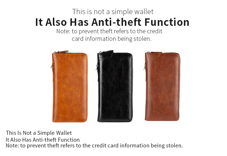 Men's Long Zipper Wallet High Quality Pu Leather Wallet For Men RFID Blocking Business Clutch Bag Credit Card Holder Purse Man
