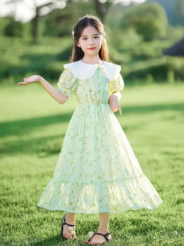 New Girls Dress Summer Dress Korean Version Stylish Children's Floral Dress Super Fairy Little Girl Princess Dresses 8-12 Year
