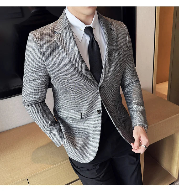 Men Suit Jacket Blazer Hombre High-quality Fashionable and Elegant Men Business Slim Fit Suit Jacket Social Party Formal Jacket