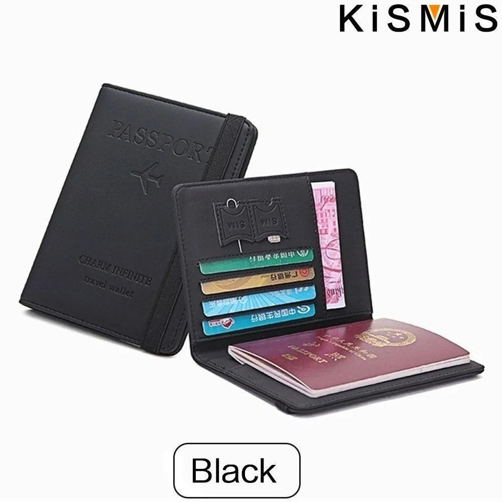 KISMIS New RFID Wallet Passport Case Leather Short Wallet Men Slim Credit Card ID Holder Card Organizer Travel Bag
