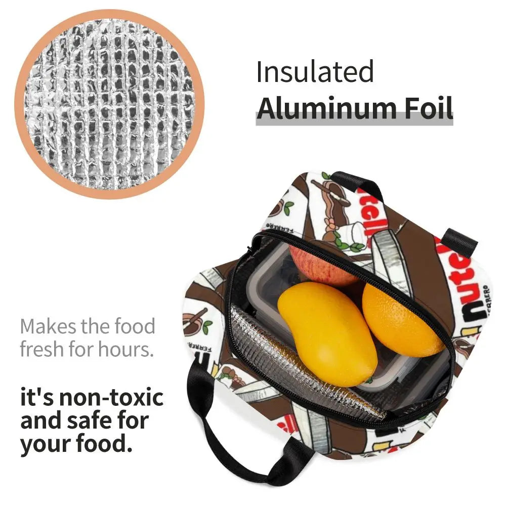 Custom Italy Nutellas Thermal Insulated Lunch Bag Women Portable Lunch Container for Outdoor Picnic Storage Food Box