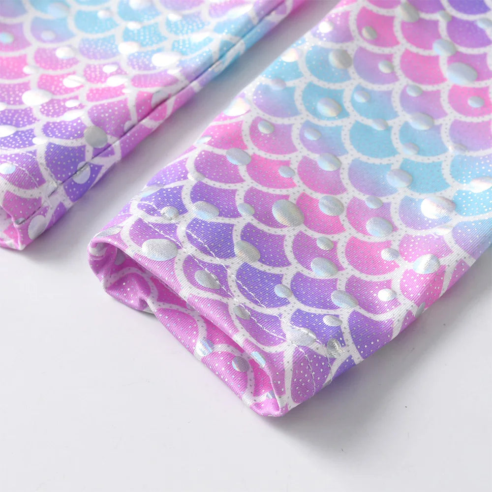 VIKITA Kids Trousers Girls Mermaid Print Leggings with Tutu Skirts Fake 2 Pcs Pants Girls Fashion Trousers Mesh Pants Skirts
