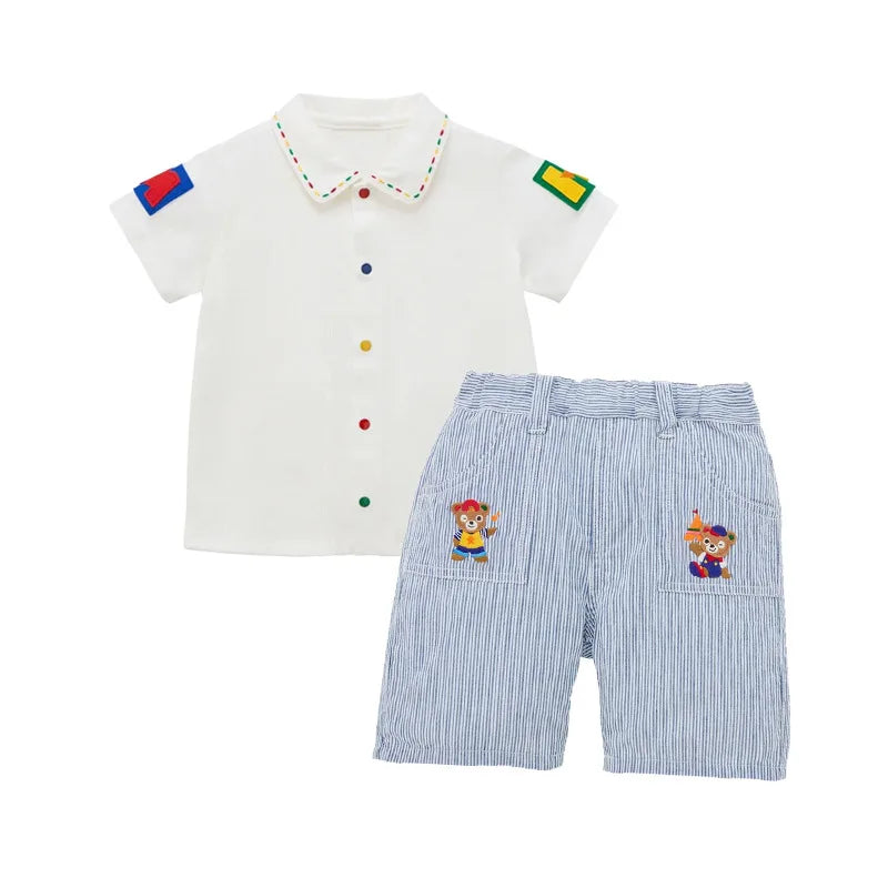 2026 Summer Kids Button Down Shirt Baby Boy Girl Casual Cotton Blouse Colorful Buttons Alphabet Embroidery Undershirt Tops