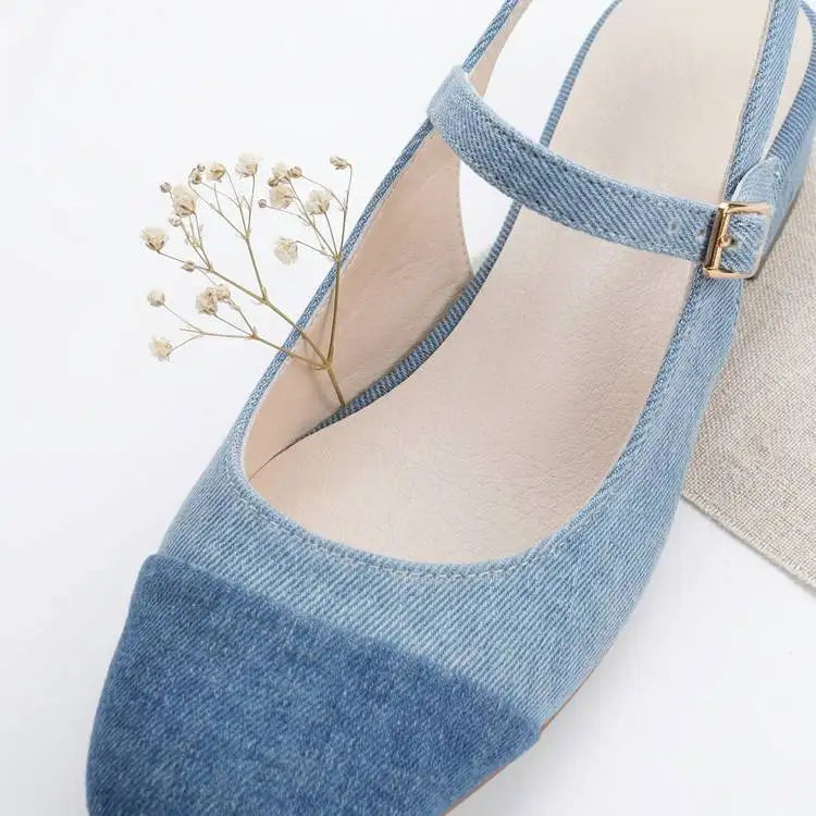 Mary Jane Colorful Leather Single Shoes Female Round Toe Back Empty Buckle Strap Women’s Sandals 7cm Chunky High Heels Office DE
