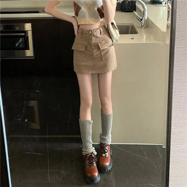 Jeans Skirts For Women Khaki Tight Woman Cargo Denim Skirt Short Stylish Premium Clothing Sales Casual Trend 2025 Korean Fashion